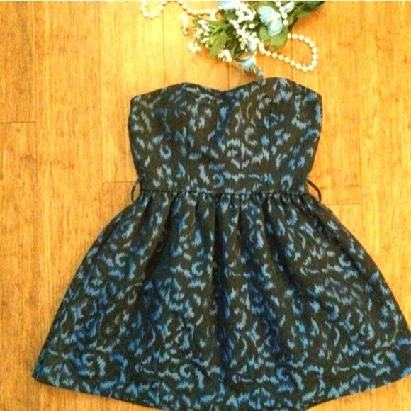 FOREVER 21 Womens Dress Small Brush Stroke Blue Black Strapless Sheath Tulle - Picture 3 of 6